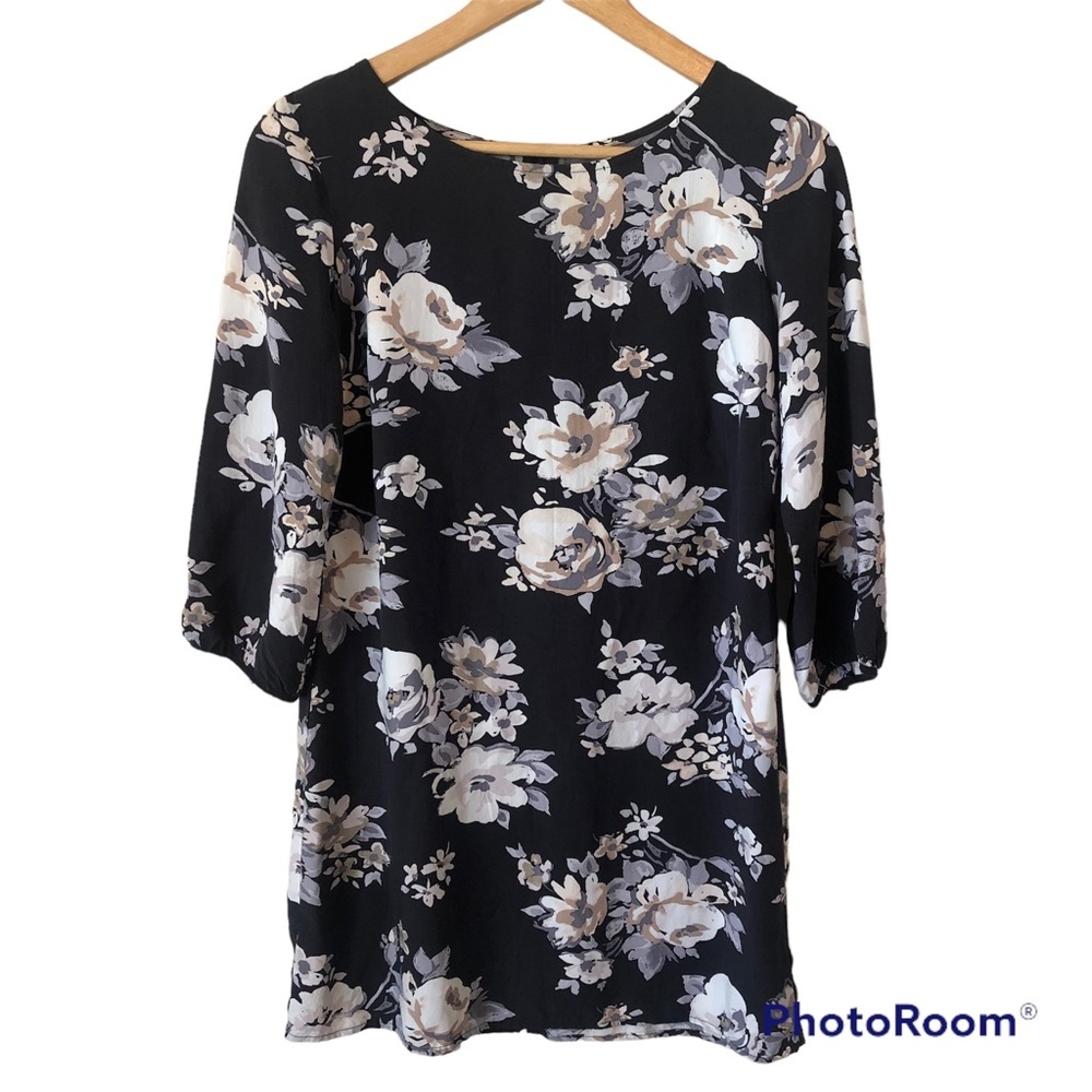 Old Navy Black Floral Shirt Dress